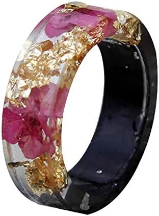 ink2055 Fashion Women Ladies Rings Handmade Wood Resin Foil Flower Plants Finger Ring Jewelry Decor