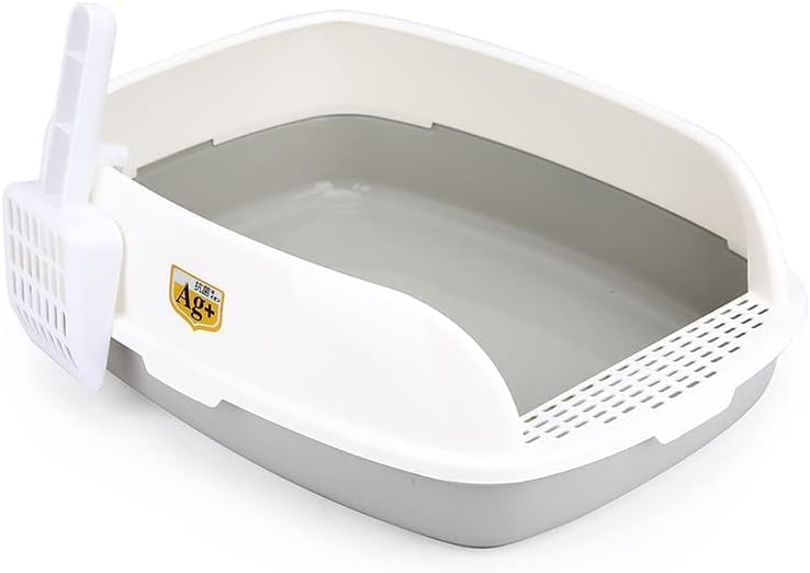 Bobok 猫 トイレ ネコのトイレ 猫用トイレ本体 獣医師開発 猫屋さん使える ゆったり広々サイズ 大型猫 大きいサイズ 砂の飛び散り防止 猫用品 ニオイの広がり防止 スコップ付き ブルー グレー グリーン (グレー, L (56*40*20CM)) の商品画像