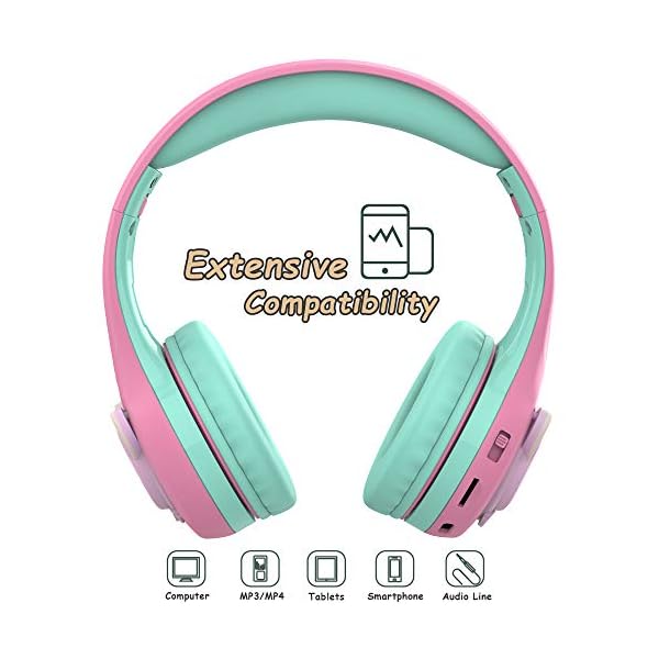 Riwbox-Baosilon-CB-7S-Kids-Headphones-WirelessWired-with-Mic-Light-Up-Bluetooth-Foldable-Headphones-Over-Ear-Volume-Limited-Safe-758595dB-with-TF-card-Children-Headphones-for-SchoolPinkGreen Riwbox Baosilon CB-7S Kids Headphones Wireless/Wired with Mic, Light Up Bluetooth Foldable Headphones Over Ear Volume…