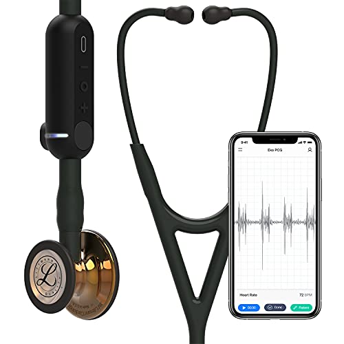 3M Littmann CORE Digital Stethoscope, High Polish Copper Chestpiece, Black Tube, Stem and Headset, 69 cm, 8863