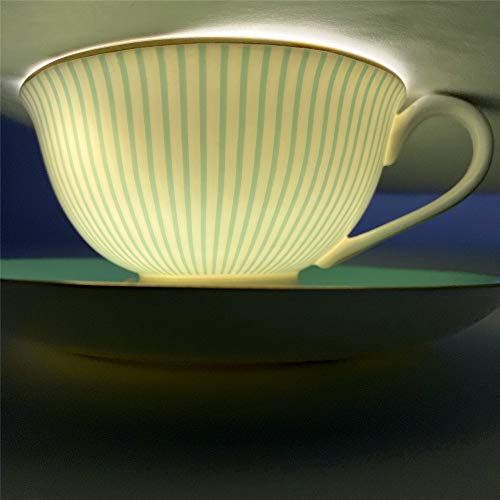 Krysclove Vintage Blue Bone China Teacup Spoon and Saucer Set, Delicate Royal Bone China Coffee Mug Print Cup Ceramic Tea Cups (Stripe)