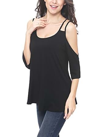 Round Neck Cold Shoulder Half Sleeve T Shirt