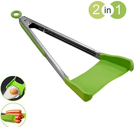 Smart Tongs, 2 in1 Spatula and Tongs - Kitchen Tool Silicone and Stainless Steel - Easy Clean, Compact, Ergonomic Comfortable, BBQ Tongs Non-stick, Heat Resistant (12 inch)