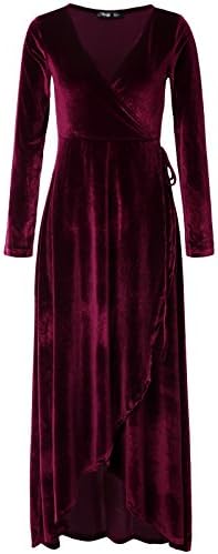 JayJay Women Retro Vintage Caged Neck Velvet Long Maxi Party Dress with Pocket