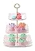 Eglaf Ceramic Cupcake Stand - Golden Edge Embossed Porcelain Dessert Display Stand - 3-Tier Square Tea Cake Stand for Baby Shower, Birthday, Weddings, Tea Party