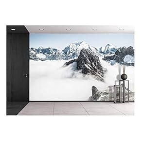 Winter Landscape Mountain Peaks Covered with Fresh Snow - Removable Wall Mural | Self-Adhesive Large Wallpaper - 66x96 inches