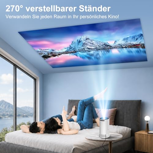Salange Mini Projector Supports 4K, Android 14 with Apps, Smart Projector Portable with 5G WiFi 6 and Bluetooth 5.4, Small Portable Projector Car Keystone 8000L 270° Rotation, Home Cinema Outdoor