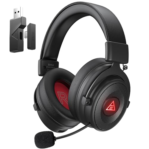 EKSA Wireless Gaming Headset Bluetooth, 2.4GHz USB-C & USB Schnittstelle Headset Kabellos, 50Hrs Akkulaufzeit, Ausziehbares Mikrofon Geräuschunterdrüc