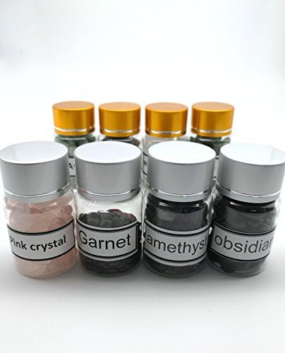 Hengshang 8 Mini gemstone bottles Chip Crystal healing Tumbled Gem Reiki Wicca Stones Set Total weight 15 oz
