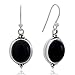 925 Oxidized Sterling Silver Natural Gemstone Oval Shaped Vintage Dangle Hook Earrings 1.3