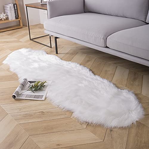 Waterlily Faux Fur Rug Sheepskin Soft Shaggy Plush Fluffy carpet bedroom bedside sofa couch bathroom floor mat (White, 60x180 pelted)