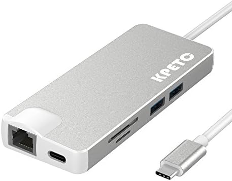 USB C Hub, KPTEC 8-in-1 USB C (Thunderbolt 3 Compatible) to HDMI 4K Adapter with 2 USB 3.0 Ports, TF/SD Card Reader, USB C Charging Port, 1000M Gigabit Ethernet and VGA for MacBook Pro 2016/2017