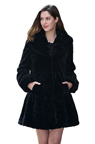 Adelaqueen Women's Winter Black Big Lapel Collar Persian Lamb Stylish Faux Fur Coat Size XL Adelaqueen Women's Winter Black Big Lapel Collar Persian Lamb Stylish Faux Fur Coat Size XL