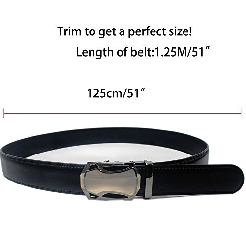 Longda Men's Genuine Leather Belt- Ratchet Black Dress Belt for Men with Automatic Buckle (LD-199ABlack M02)