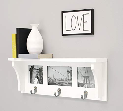 Kiera Grace Riley Wall Shelf and Picture Collage with 3 Hooks, 18.5-Inch by 7-Inch, Holds 2- 4 by 4-Inch and 1- 4 by 6-Inch Photo, White - Thumbnail 4