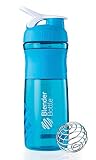 BlenderBottle SportMixer Tritan Grip Shaker Bottle, Aqua/White, 28-Ounce