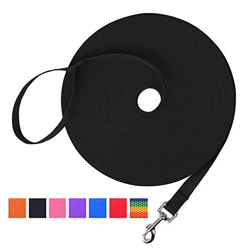 Hi Kiss Dog/Puppy Obedience Recall Training Agility Lead - 15ft 20ft 30ft 50ft 100ft Training Leash - Great for Training, Play, Camping, or Backyard - Black 50ft