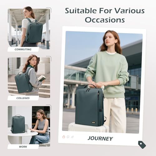 Elegant Women's Airline Approved Laptop Backpack Perfect for Work, University and Travel Multifunctional Casual Backpack Fits 15.6 Inch Notebook (Dark Green)