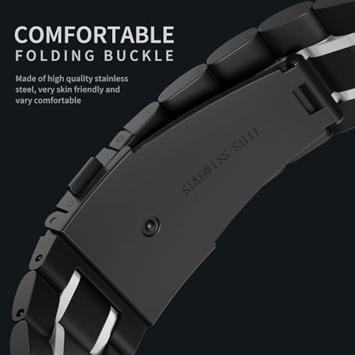 Suuira Band Compatible with Amazfit GTR 4/3 / 3 Pro / 2 / 2e / Stratos 2 / 2S / 3, Stainless Steel Replacement Strap Compatible with Amazfit Bip 5 / Balance (Black/Silver)