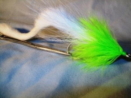 Merrimack River Flies Bunny Pike Fly Extra Large Size 8/0 Chartreuse and White