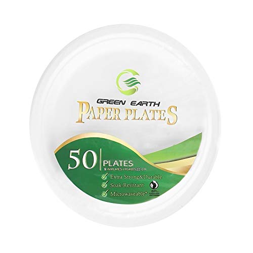 Green Earth - Natural Bagasse (Sugarcane Fiber) Tree Free 9" Paper Plate / Biodegradable / Compostable (50 Counts Disposable Plates)
