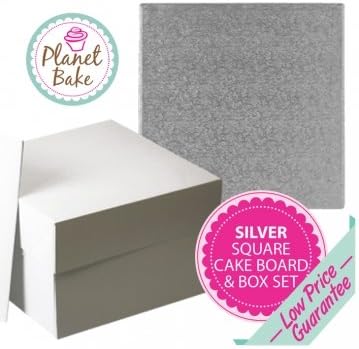 Square Cake Board and Box Set - 12 Inch Silver Fern