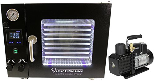 Best Value Vacs- 0.9CF Touch Screen Vacuum Degassing Oven- 5 Wall Heating, LED's- 8 Shelves Standard with VE225 4CFM 2 Stage Vacuum Pump Kit - Thumbnail 4
