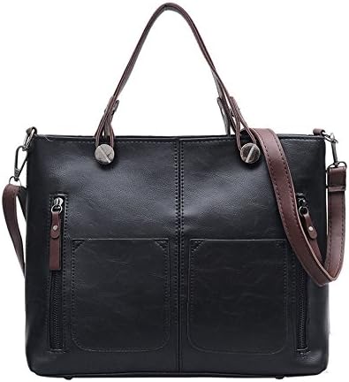 Women PU Leather Handbag Classic Shoulder Casual Vintage Fashion Broen Crossbody Top-handle Stachel Lady Messenger Luxurious Tote Bag Black