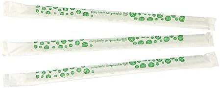 Vegware SS07-GSW Wrapped jumbo stripe straw, PLA, Green, 7 mm (Pack of 300)
