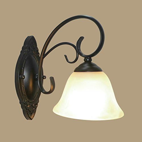 RLYYBE1 European-style single-head wall lamp retro bedroom American rustic living room TV wall mirror headlight aisle lighting, C section flat tube + white clouds small hat lamp cover