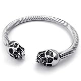 KONOV Mens Stainless Steel Bracelet, Biker Gothic Skull Cuff Bangle, Silver