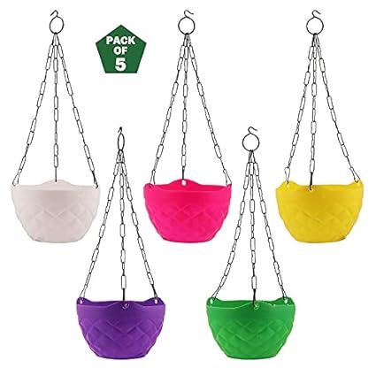 MorningVale Plastic Hanging Pot with Chain, 18.5 x 12.5 x 32 cm, 5 Pieces, DCP