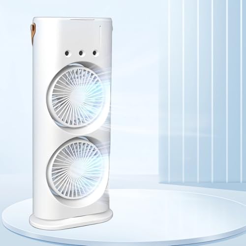 Holdonelight Portable Air Cooler Fan, 3 Speeds, Double-Headed Spray, Humidifying Outlets, White