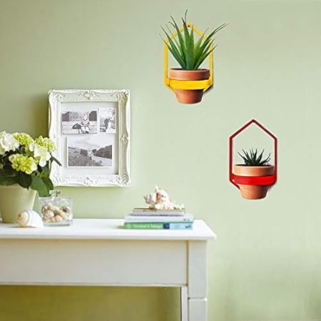 VAH Set of 2 Yellow and Marron Iron Plant Pot Stand, Plants Holder , Planter Rack Shelf for Plants Indoor or Outdoor Garden Wall D