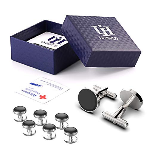 UHIBROS Mens Cufflinks Shirt Studs Set Tuxedo Shirt Cuff Links for Men Business Wedding 2 Cufflinks and 6 Studs - Thumbnail 6