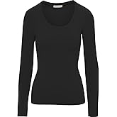 Pure Look Women's Long Sleeve Stretch Cotton Slim Fit Lightweight Basic T-Shirt