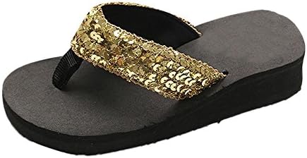 Xjp Women's Summer Anti-Slip Sequins Wedge Thong Sandals Flip Flops