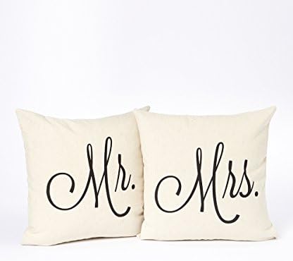 Mr and Mrs Pillow Cover Set 16 X 16 Wedding Gift 100% Linen