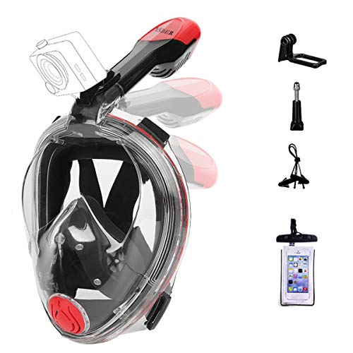 YSBER Snorkel Mask - Original Full Face Snorkeling and Diving Mask with 180° Panoramic Viewing - Detachable Camera Mount, Free Breathing, Anti-Fog and Anti-Leak (Black, S/M)
