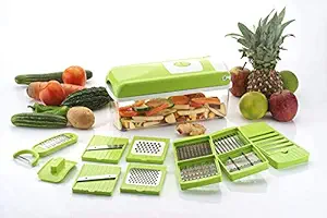 FERVENT Multipurpose Vegetable and Fruit Chopper Cutter Grater Slicer With 11 Blades + 1 peeler inside , plastic , Multicolor