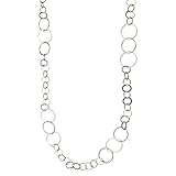 Sterling Silver Flat, Round Circle Links Long Necklace Italy