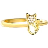 Sterling Silver Cat Adjustable Ring for Women Dainty Cute CZ Crystal Kitten Animal Promise Engagement Statement Open Wrap Finger Rings Christmas Wedding Holiday Party Jewelry Gift for Pet Lover