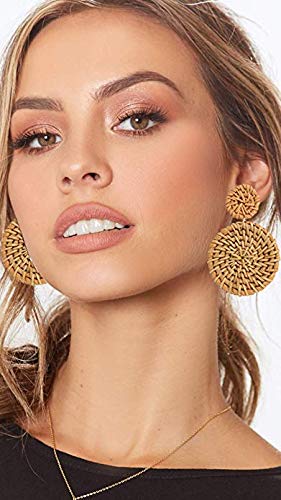 Rattan Earrings for Women Handmade Straw Wicker Braid Drop Dangle Earrings Lightweight Geometric Statement Earrings (Rattan Set A-8 Pairs) - Thumbnail 4