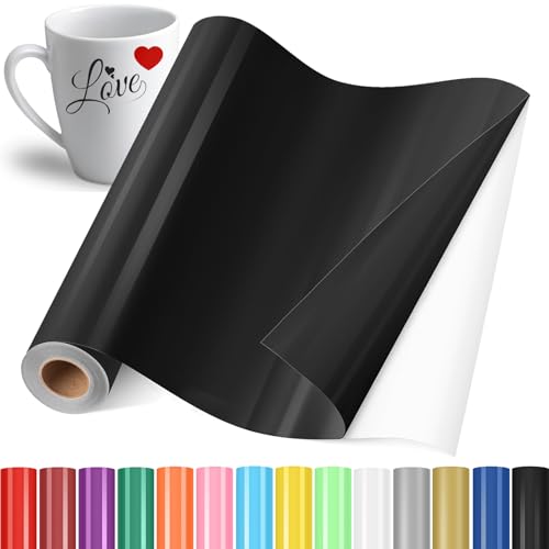 YAFLC Black Adhesive Vinyl, 30.5 x 400 cm Rolls of Permanent Vinyl, Self-Adhesive Film for Glass, Coffee Cups, Ceramics, DIY Gifts