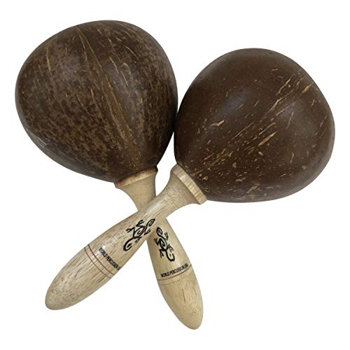 Large Coconut Single Maracas Shaker - World percussion musical instrument rattle by World Percussion USA - Natural finish, stained handle - Thumbnail 3