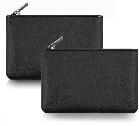 Wallet Pocket bag／black leather 2 Pack Leather Zipper Coin Purse,Portable Change Wallet,Coin Pouch