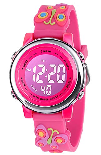 VILIYSUN Kids Watch 3D Cartoon Toddler Wrist Digital Watch Waterproof 7 Color Lights with Alarm Stopwatch for 3-10 Year Boys Girls Little Child (Butterfly A-Rose)