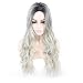 Silver Gray Ombre wigs Dark Roots Long Curly Synthetic Hair for Women Party Cosplay Accessories (Silver Gray)