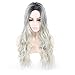 Silver Gray Ombre wigs Dark Roots Long Curly Synthetic Hair for Women Party Cosplay Accessories (Silver Gray)thumb 3