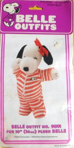 Rare! Peanuts Belle's Wardrobe for 10" Plush Belle (or 11" Plush Snoopy) - Christmasy Striped Sleepers Pajamas Outfit